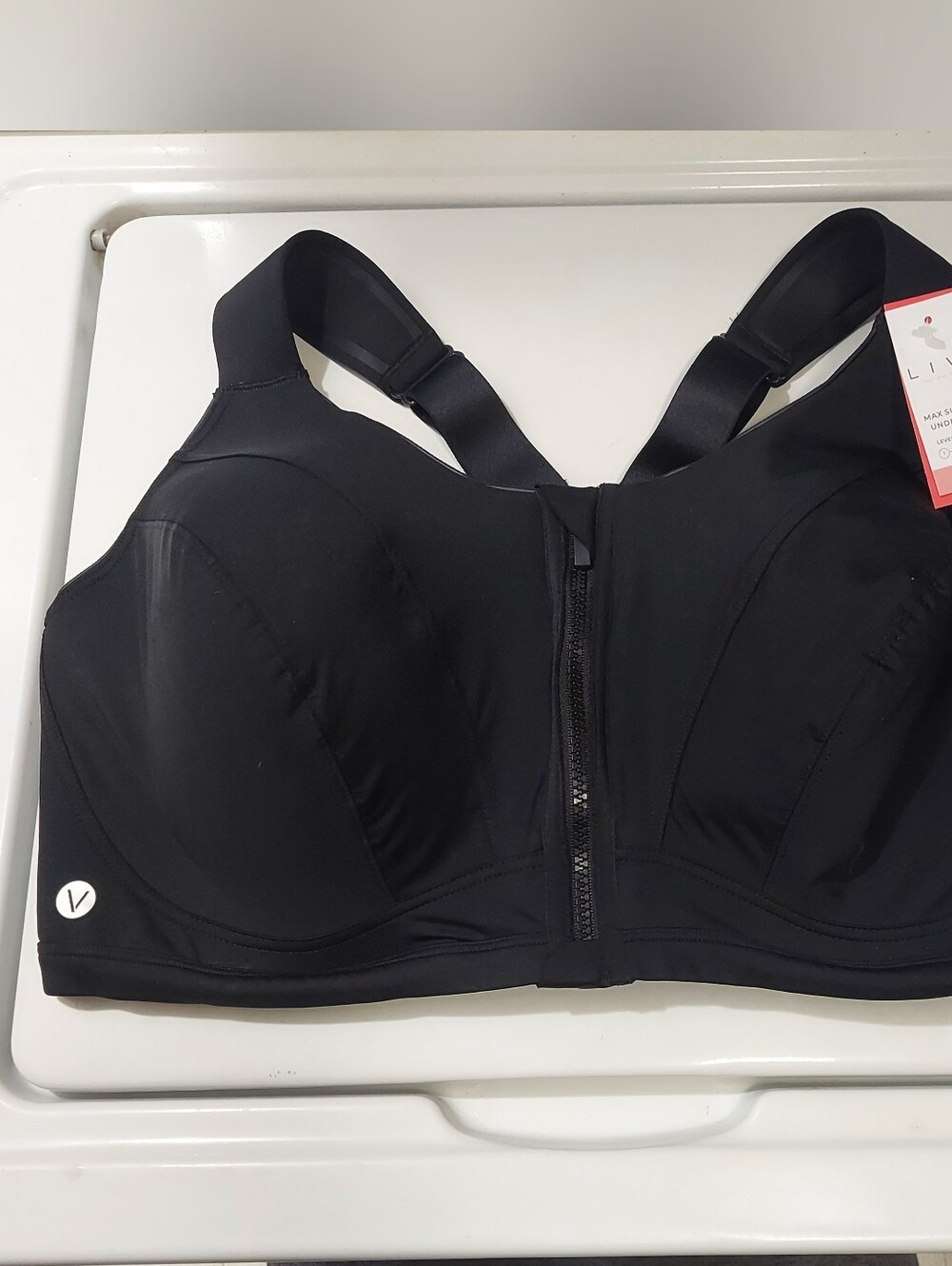 NWT Livi Max Support Front-Zip Sports Bra - Black Size 42G